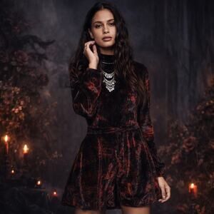 Free People Velvet Witchy Gothic Mini Dress Romper Dark Romance Size 2